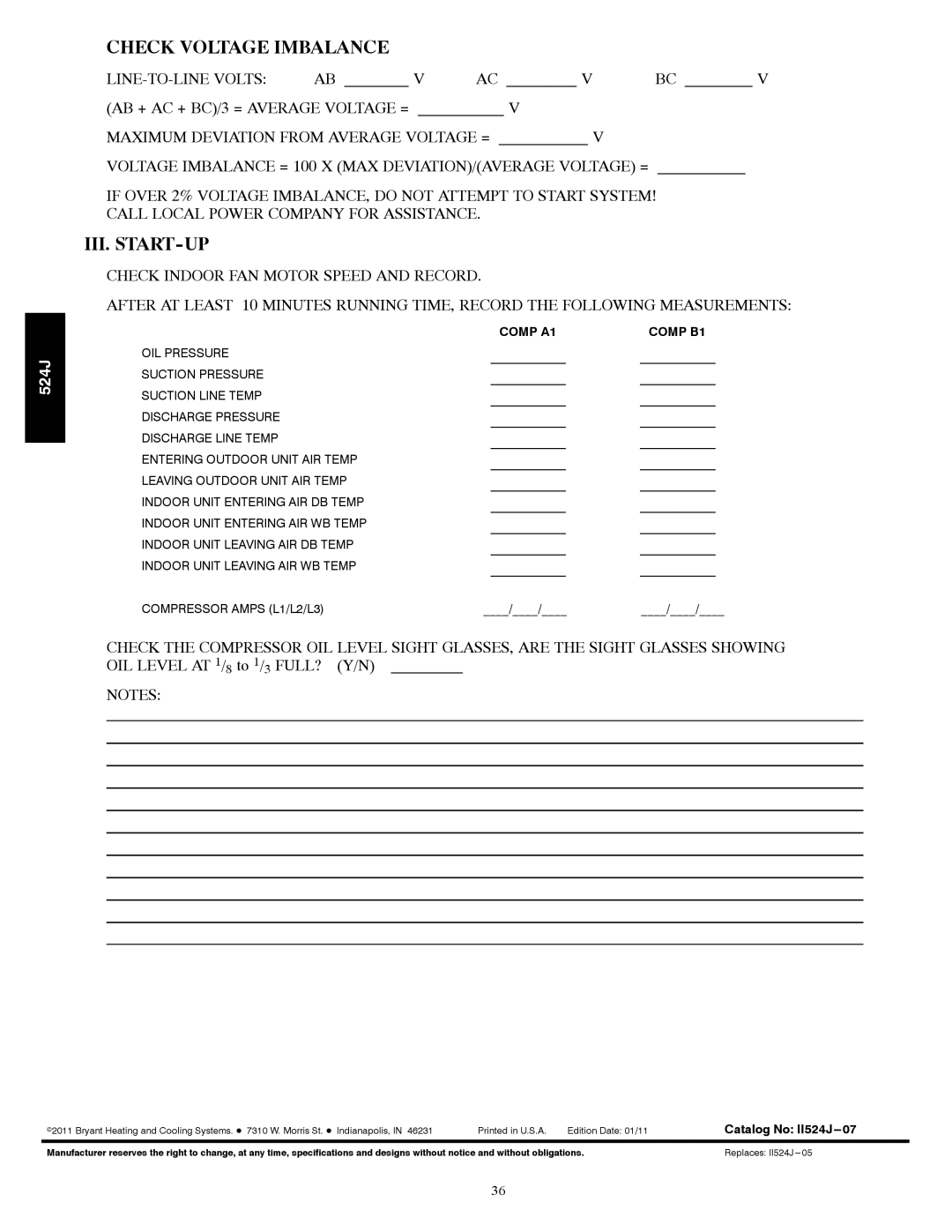 Bryant 524J manual Check Voltage Imbalance, Comp A1 Comp B1 