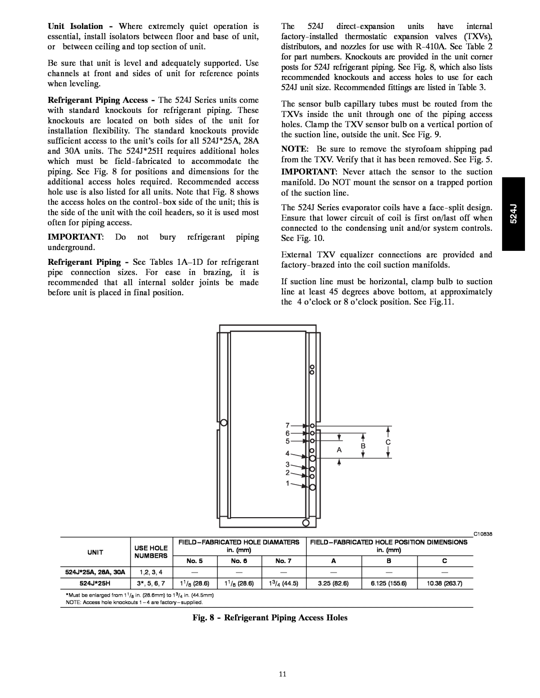 Bryant 524J manual Refrigerant Piping Access Holes 