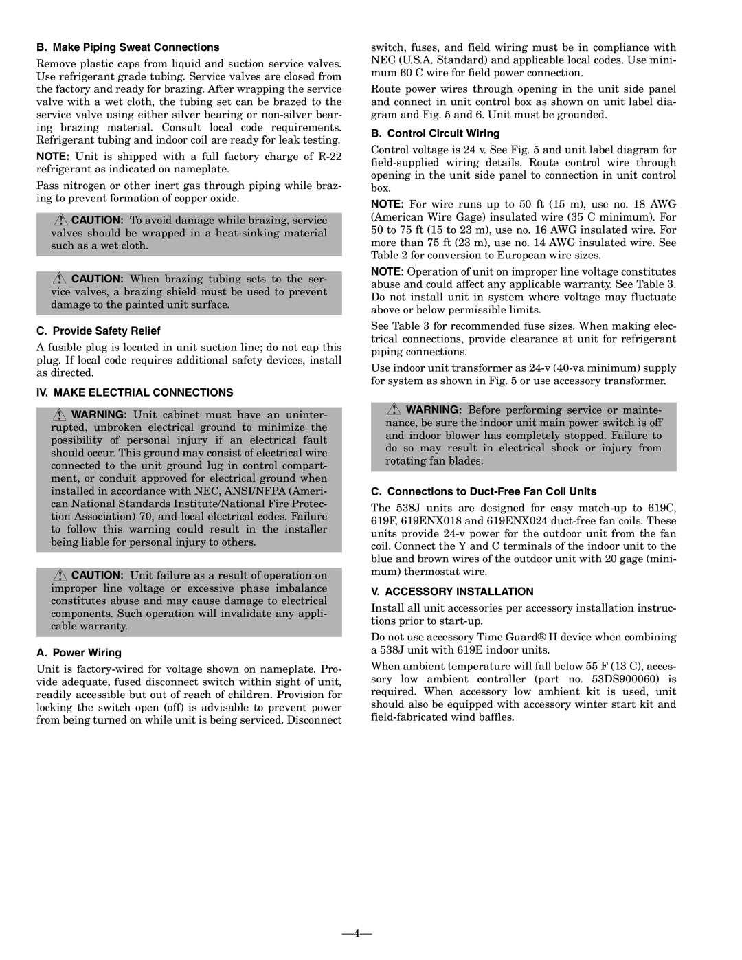 Bryant 538J-18-1 manual IV. Make Electrial Connections, Accessory Installation 