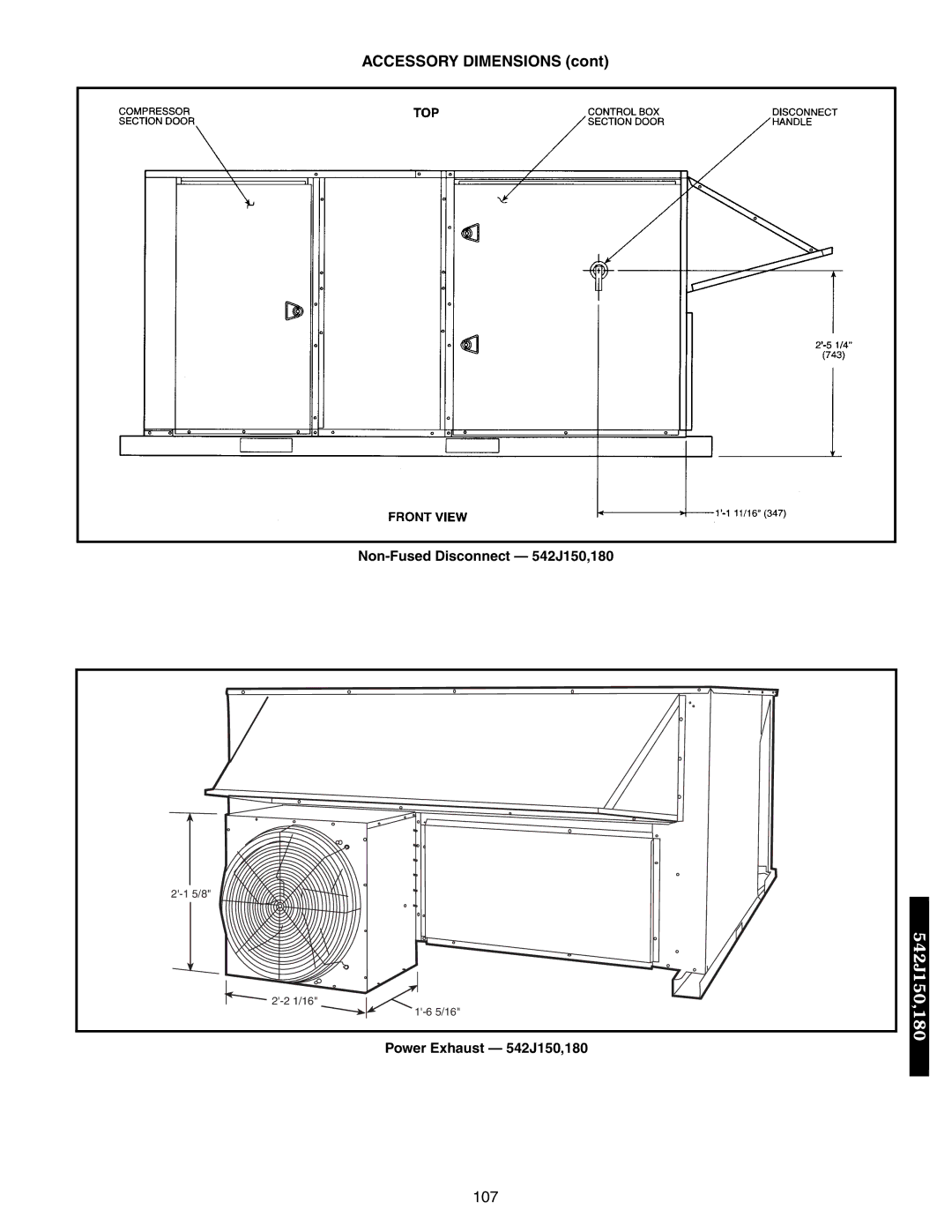 Bryant 549B, 548F manual Non-Fused Disconnect 542J150,180, Power Exhaust 542J150,180 