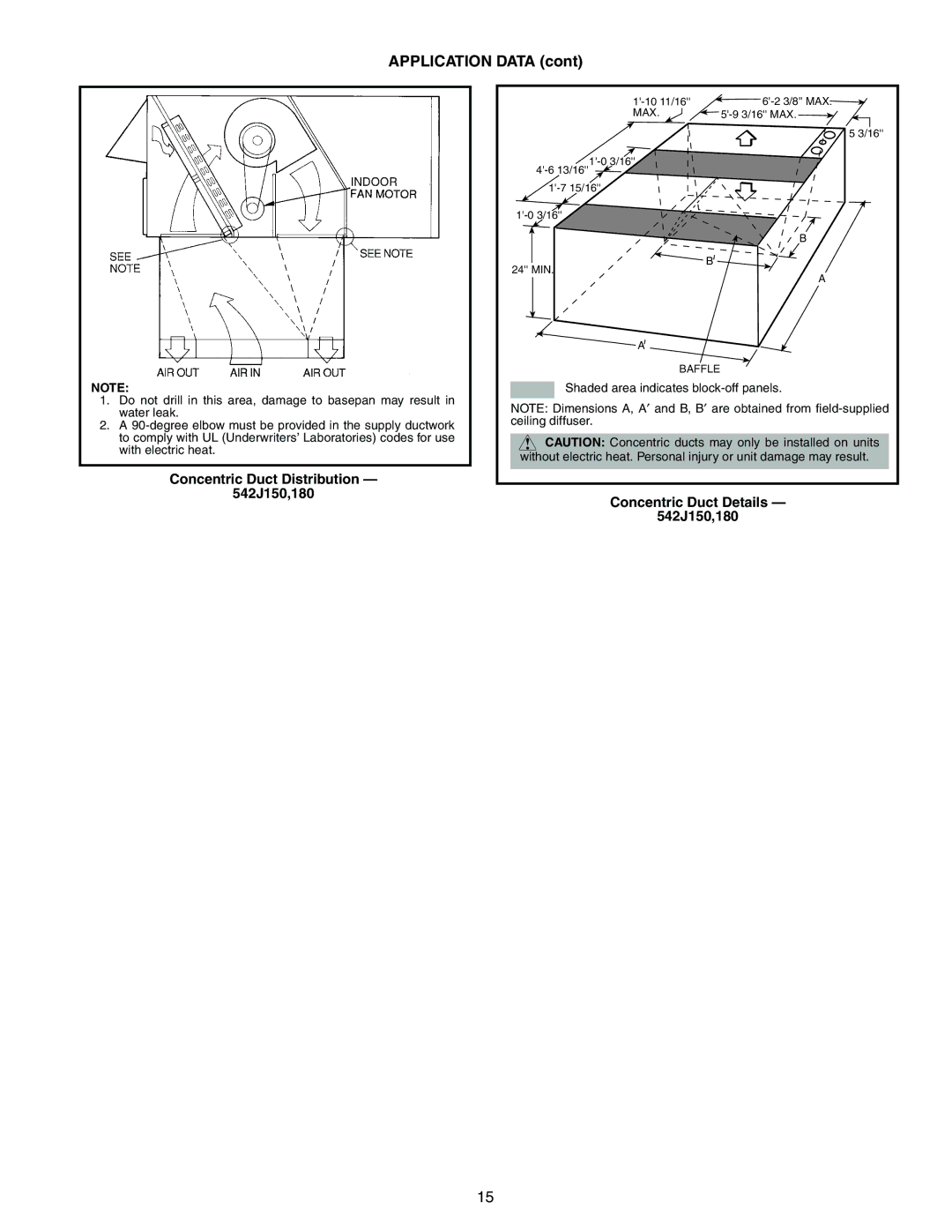 Bryant 548F, 549B manual Application Data, Concentric Duct Distribution 542J150,180, Concentric Duct Details 542J150,180 