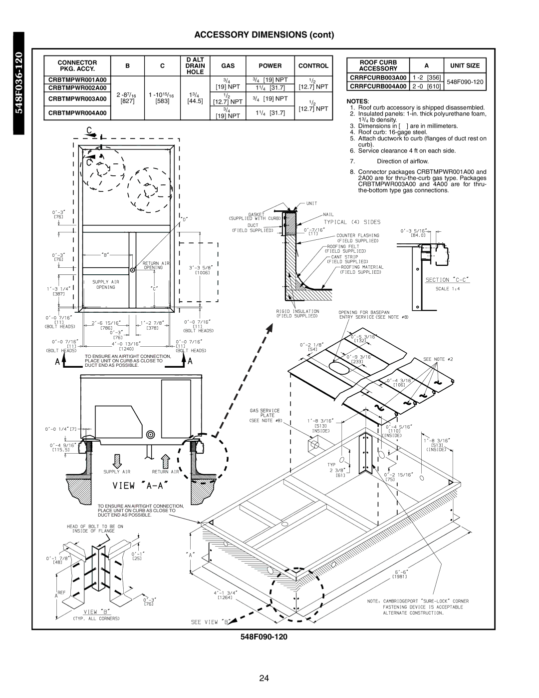 Bryant 542J, 548F, 549B manual Accessory Dimensions 