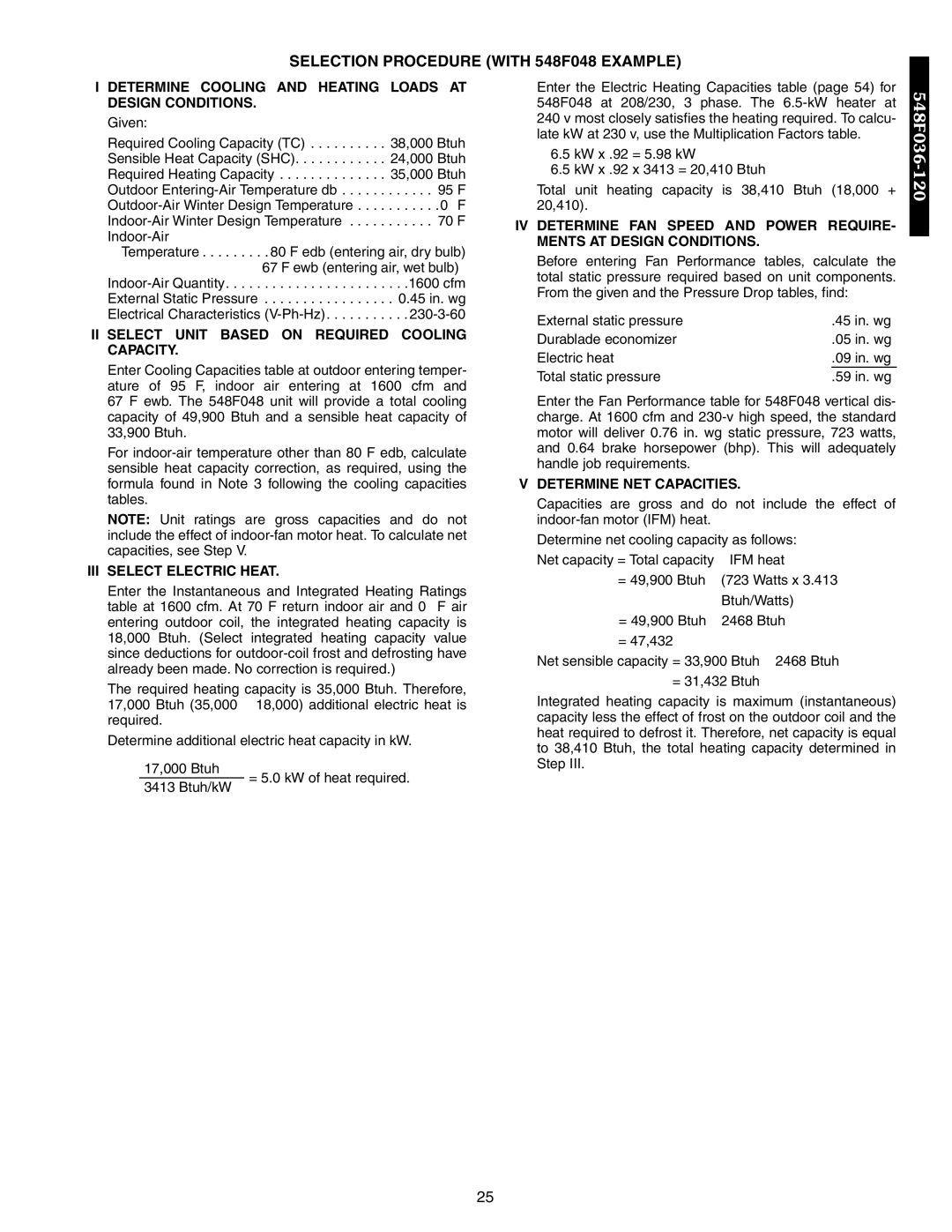 Bryant 542J, 549B Selection Procedure with 548F048 Example, Determine Cooling and Heating Loads AT Design Conditions 