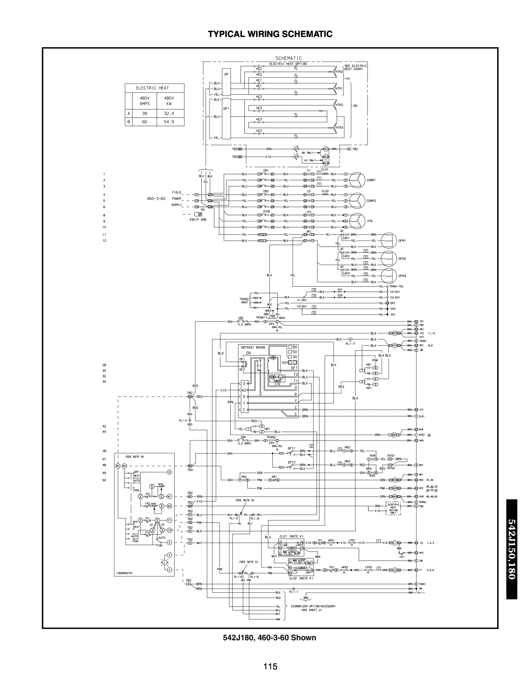 Bryant 548F, 549B manual 542J180, 460-3-60Shown, Typical Wiring Schematic, 542J150,180 