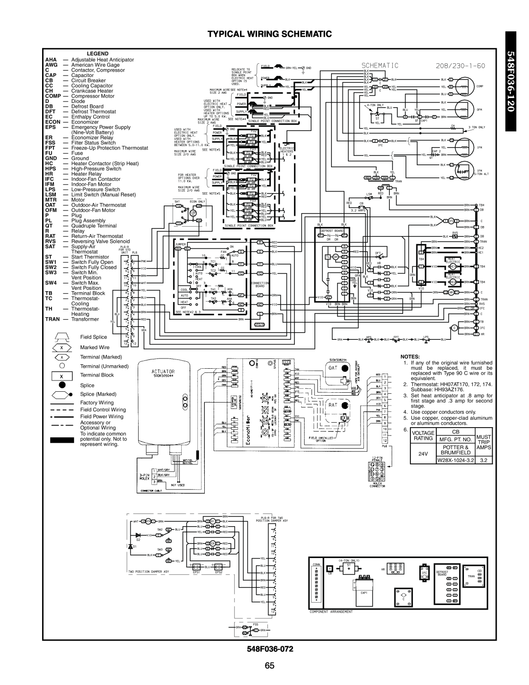 Bryant 549B, 542J manual Typical Wiring Schematic, 548F036-120, 548F036-072 