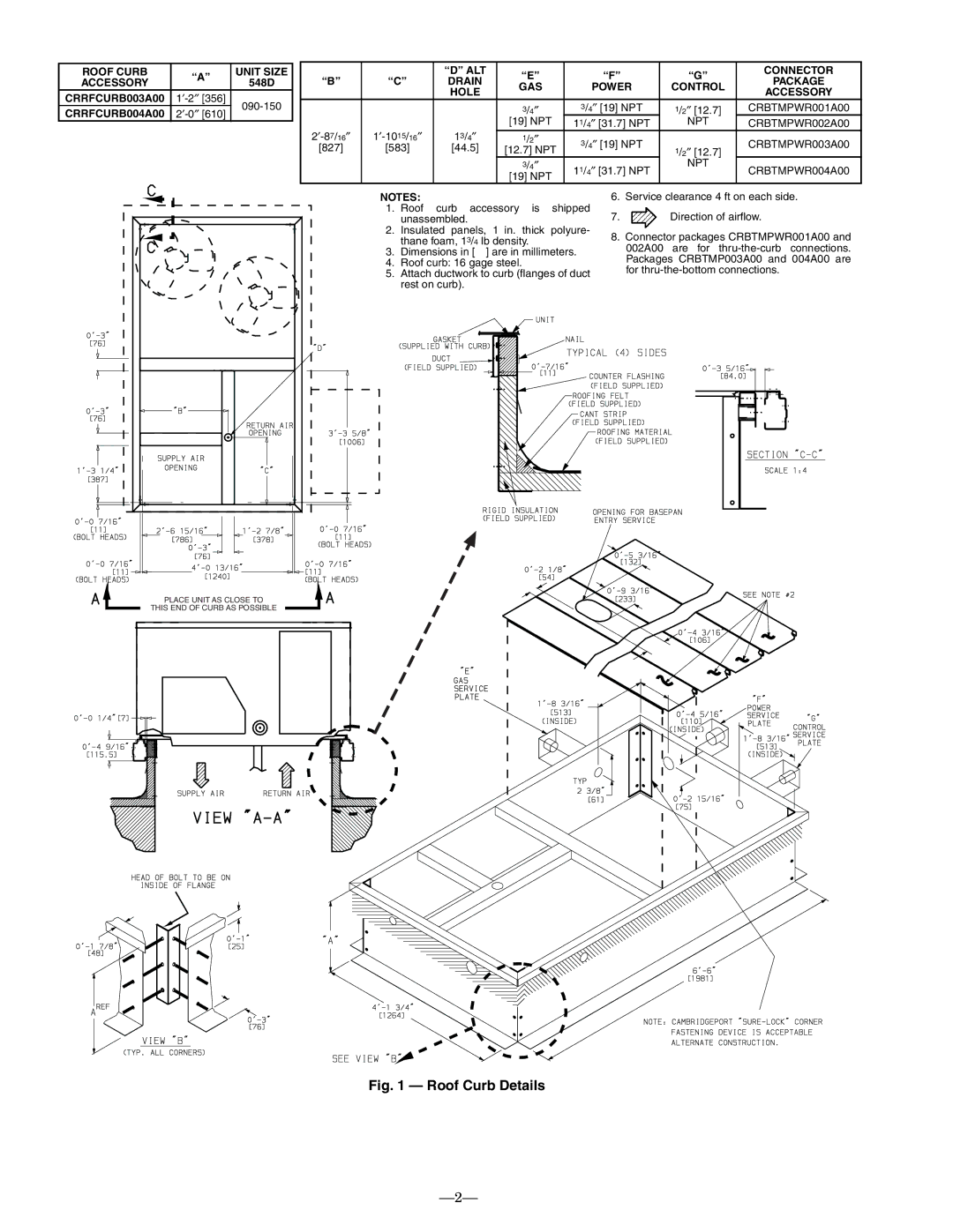 Bryant 548D installation instructions Roof Curb Details 