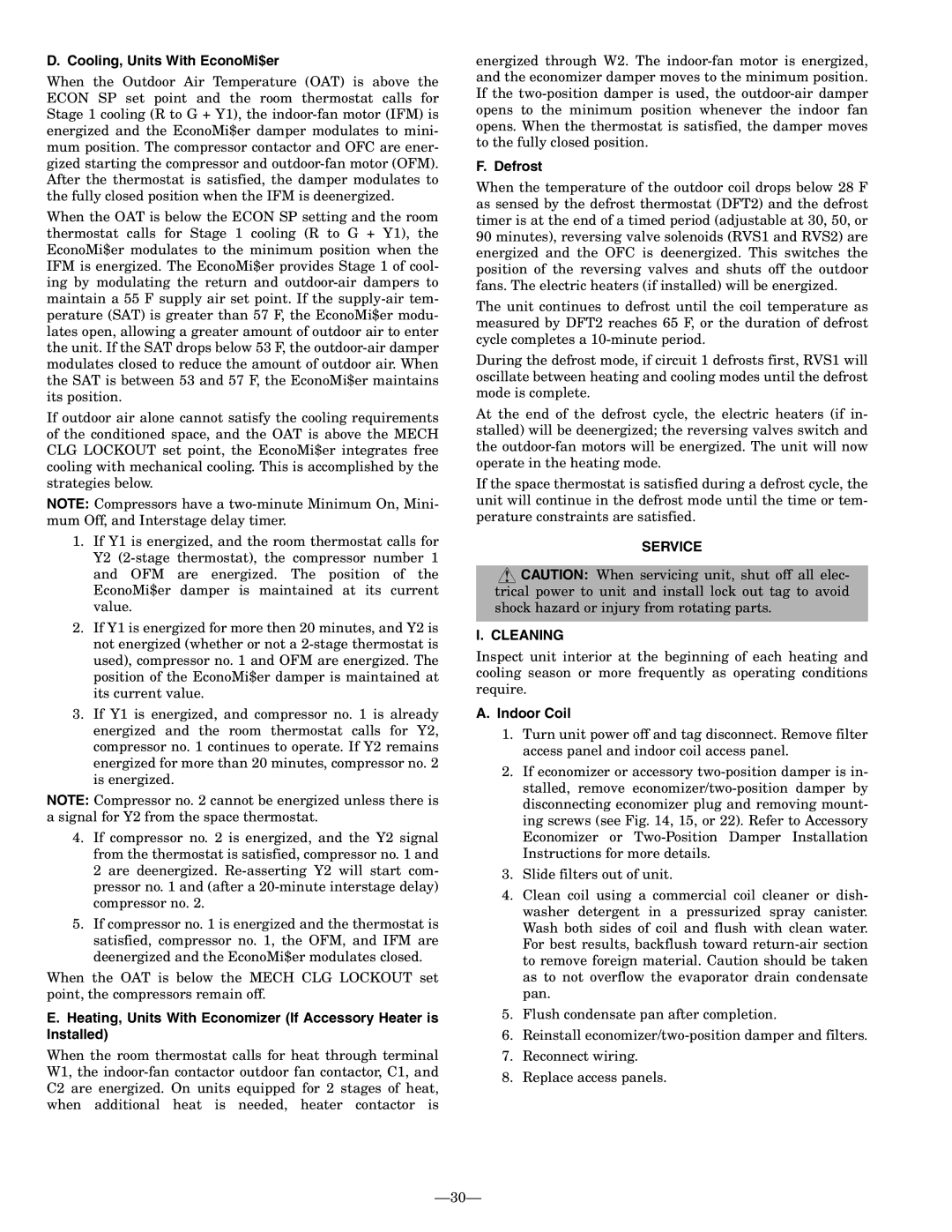 Bryant 548D installation instructions Cooling, Units With EconoMi$er, Defrost, Service Cleaning, Indoor Coil 