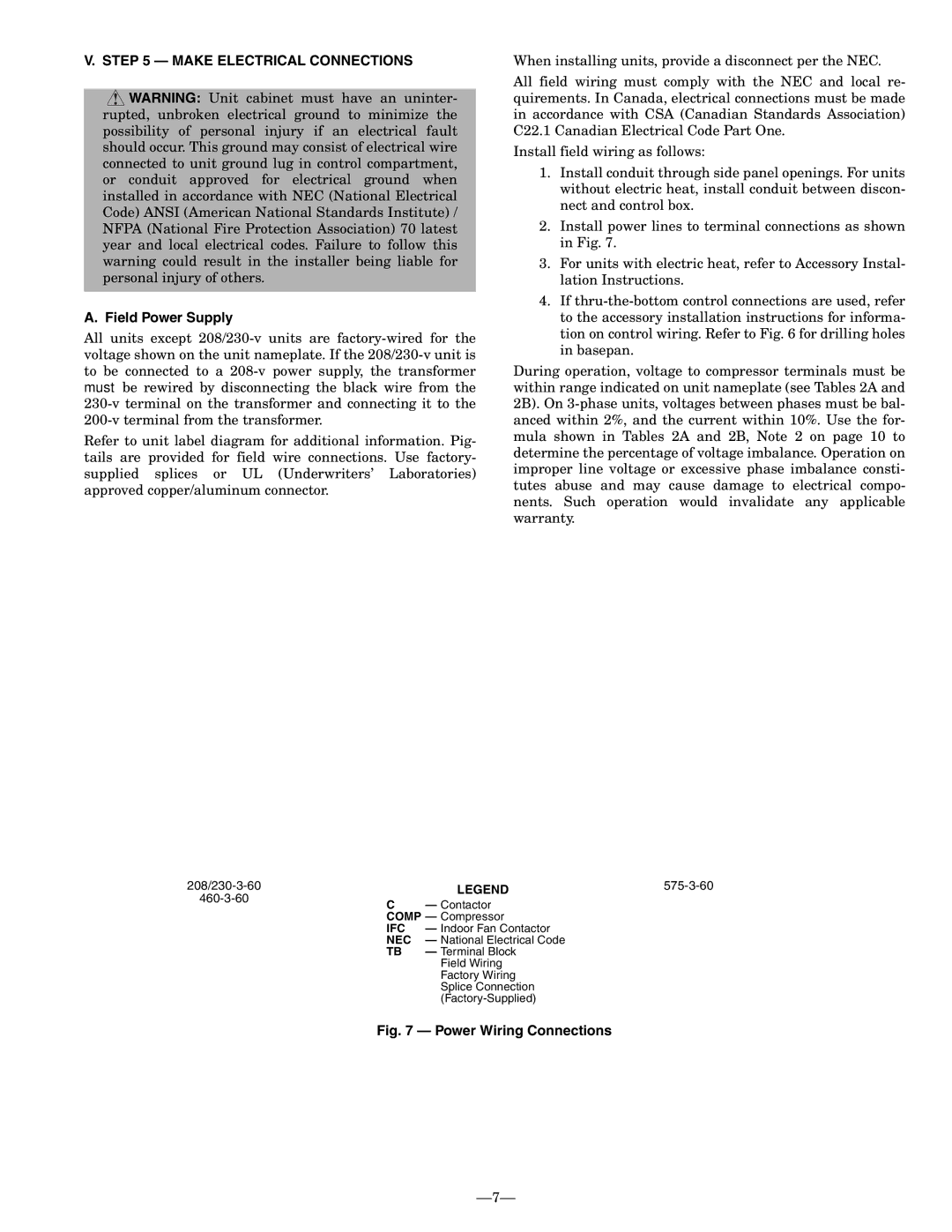 Bryant 548D installation instructions Make Electrical Connections, Field Power Supply, 575-3-60, 460-3-60 