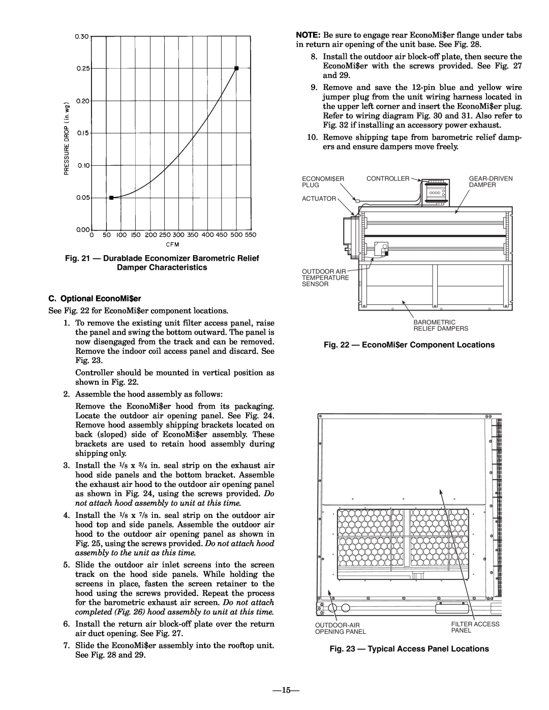 Bryant 548D installation instructions Durablade Economizer Barometric Relief, Damper Characteristics C. Optional EconoMi$er 