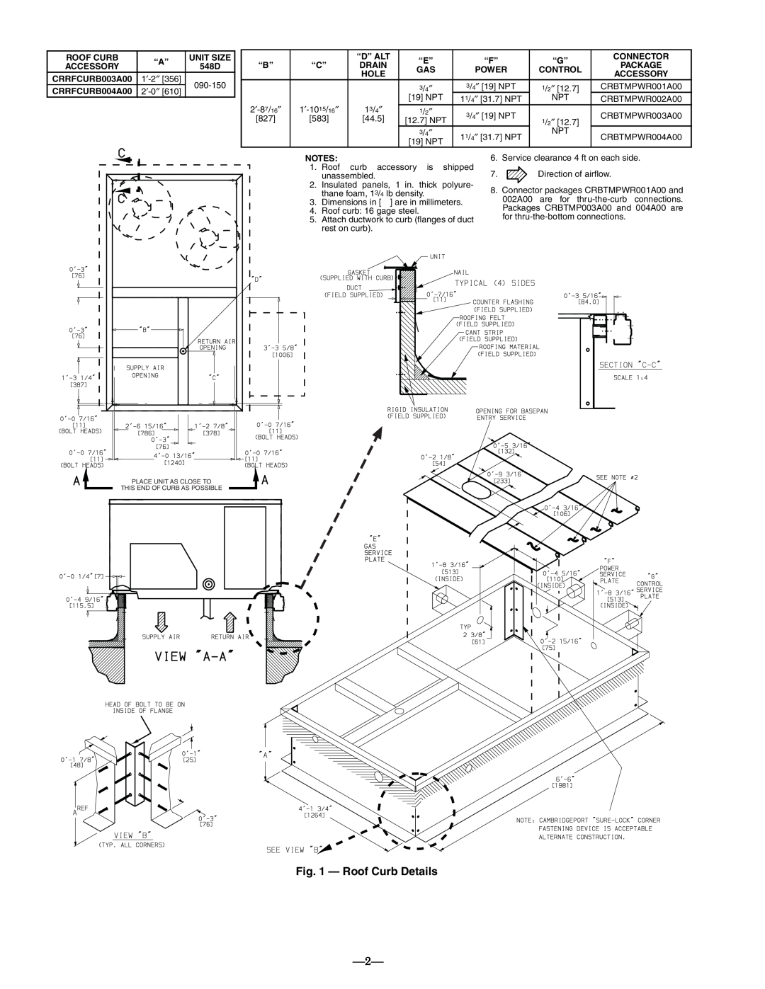 Bryant 548D installation instructions Roof Curb Details 