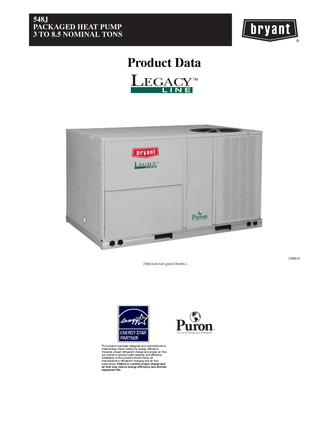 Bryant 548J manual Product Data 