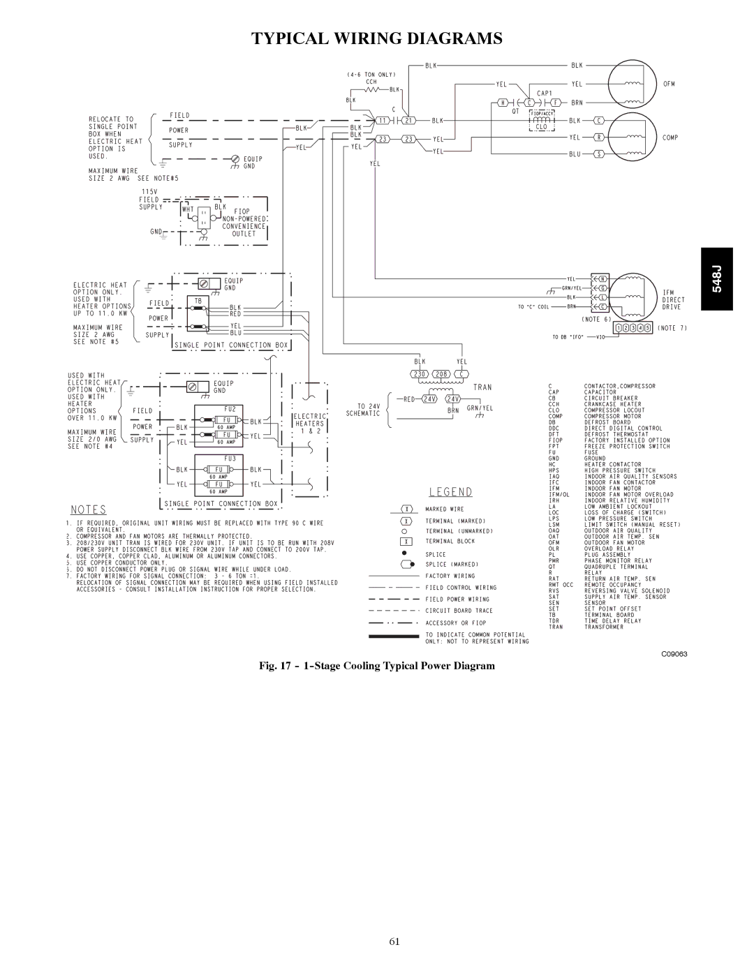 Bryant 548J manual Typical Wiring Diagrams, Stage Cooling Typical Power Diagram 