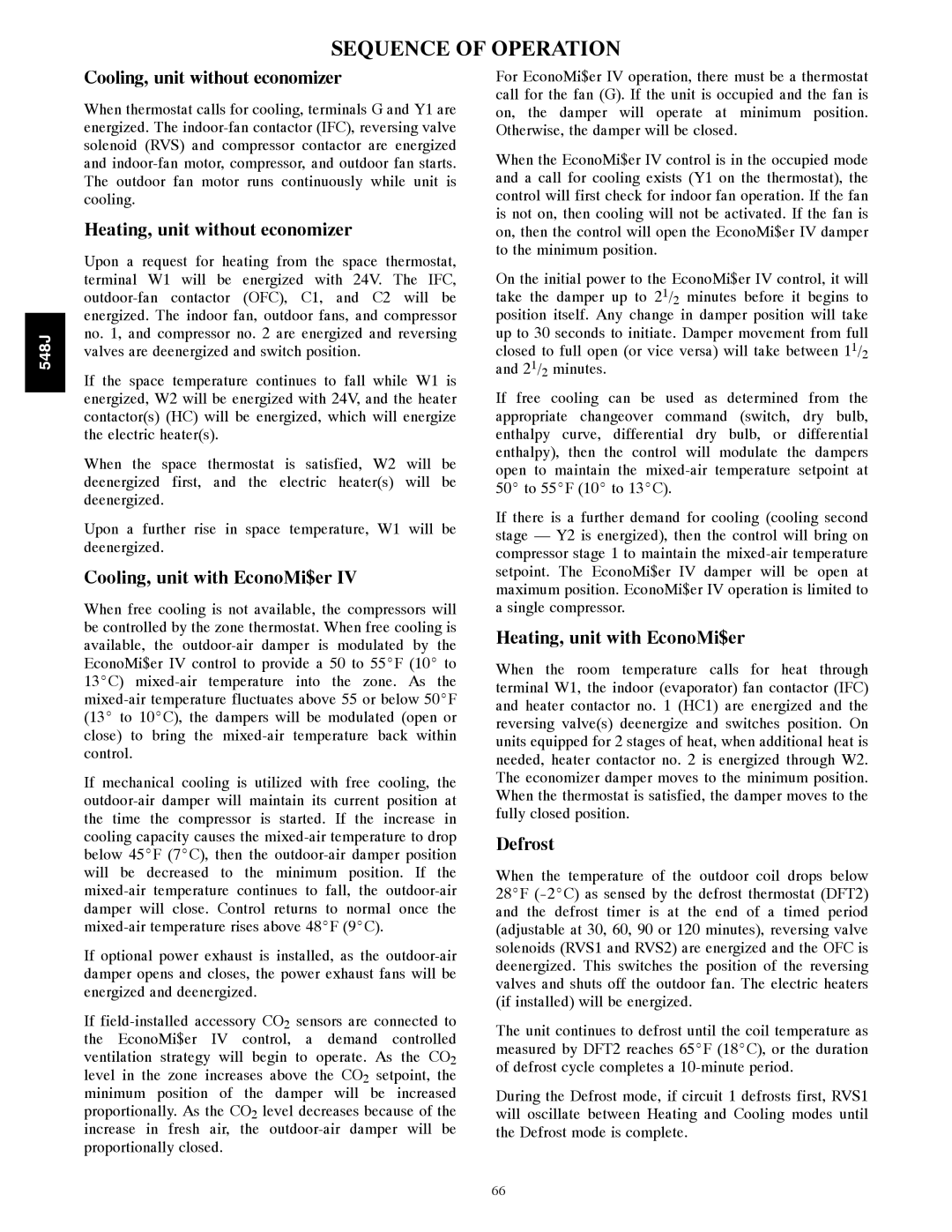 Bryant 548J manual Sequence of Operation 