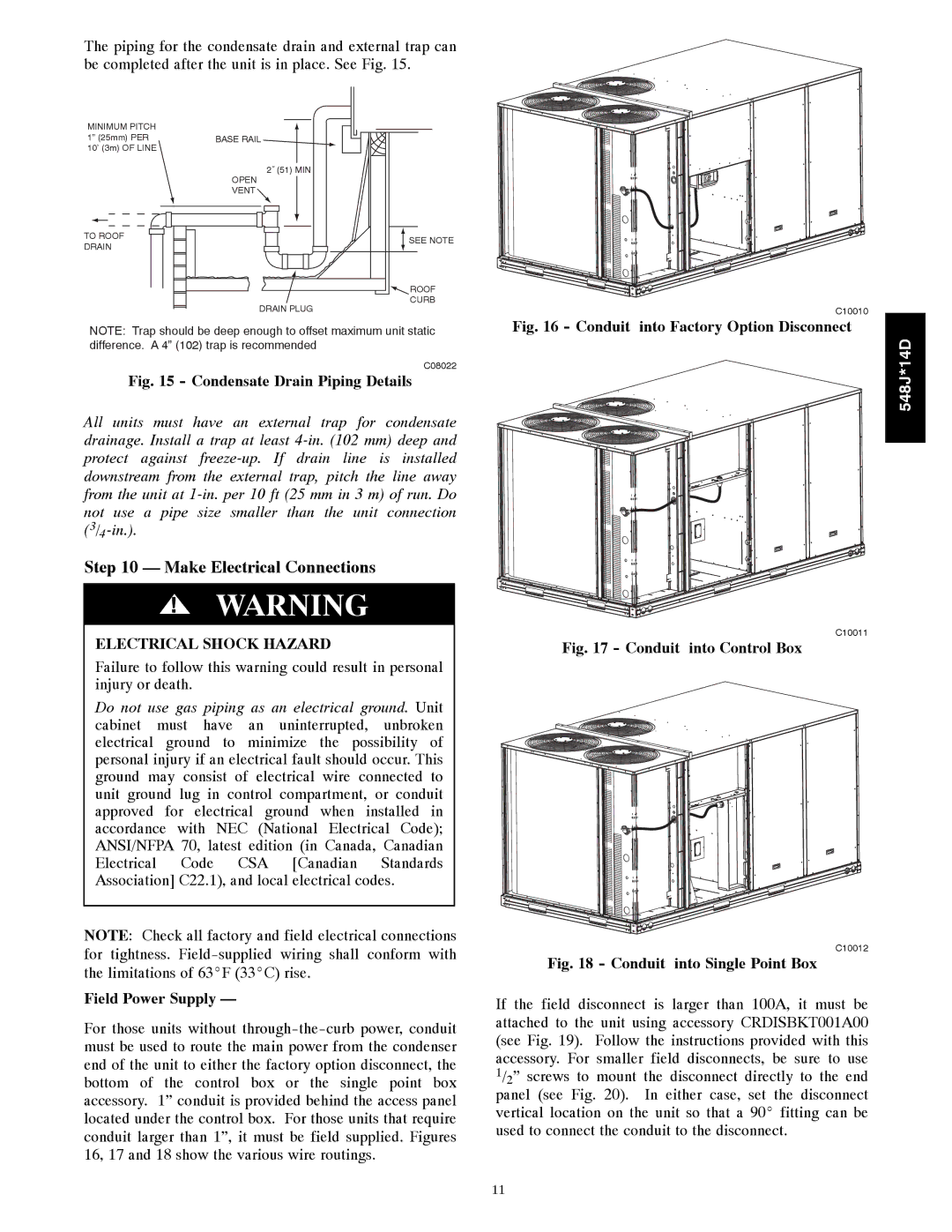 Bryant 548J*14D installation instructions Make Electrical Connections, Field Power Supply 