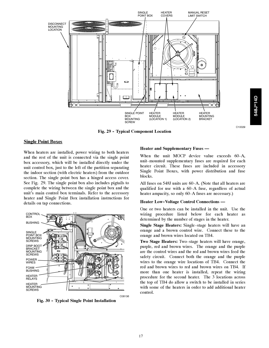 Bryant 548J*14D Single Point Boxes, Heater and Supplementary Fuses, Heater Low-Voltage Control Connections 