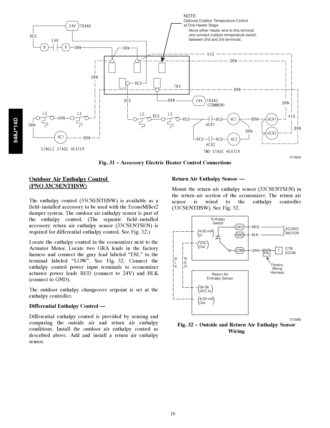 Bryant 548J*14D Outdoor Air Enthalpy Control PNO 33CSENTHSW, Return Air Enthalpy Sensor, Differential Enthalpy Control 