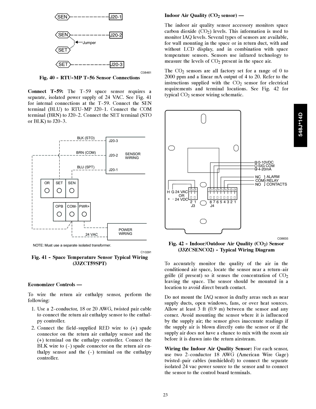 Bryant 548J*14D installation instructions RTU-MP T-56 Sensor Connections, Indoor Air Quality CO2 sensor 