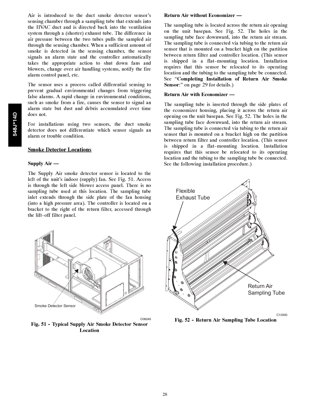 Bryant 548J*14D installation instructions Smoke Detector Locations, Supply Air, Return Air with Economizer 