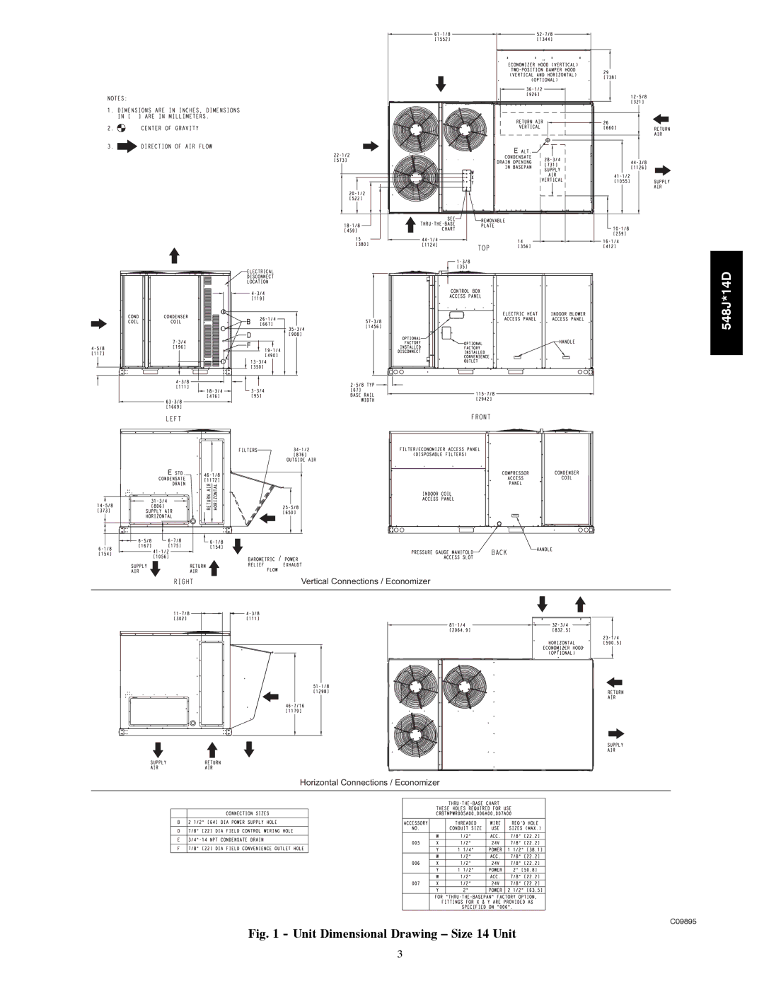 Bryant 548J*14D installation instructions Unit Dimensional Drawing Size 14 Unit 