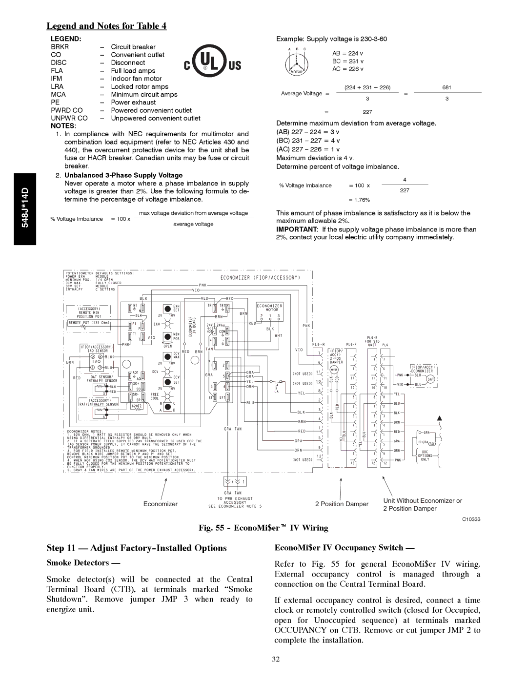 Bryant 548J*14D installation instructions Adjust Factory-Installed Options, EconoMi$er IV Occupancy Switch 