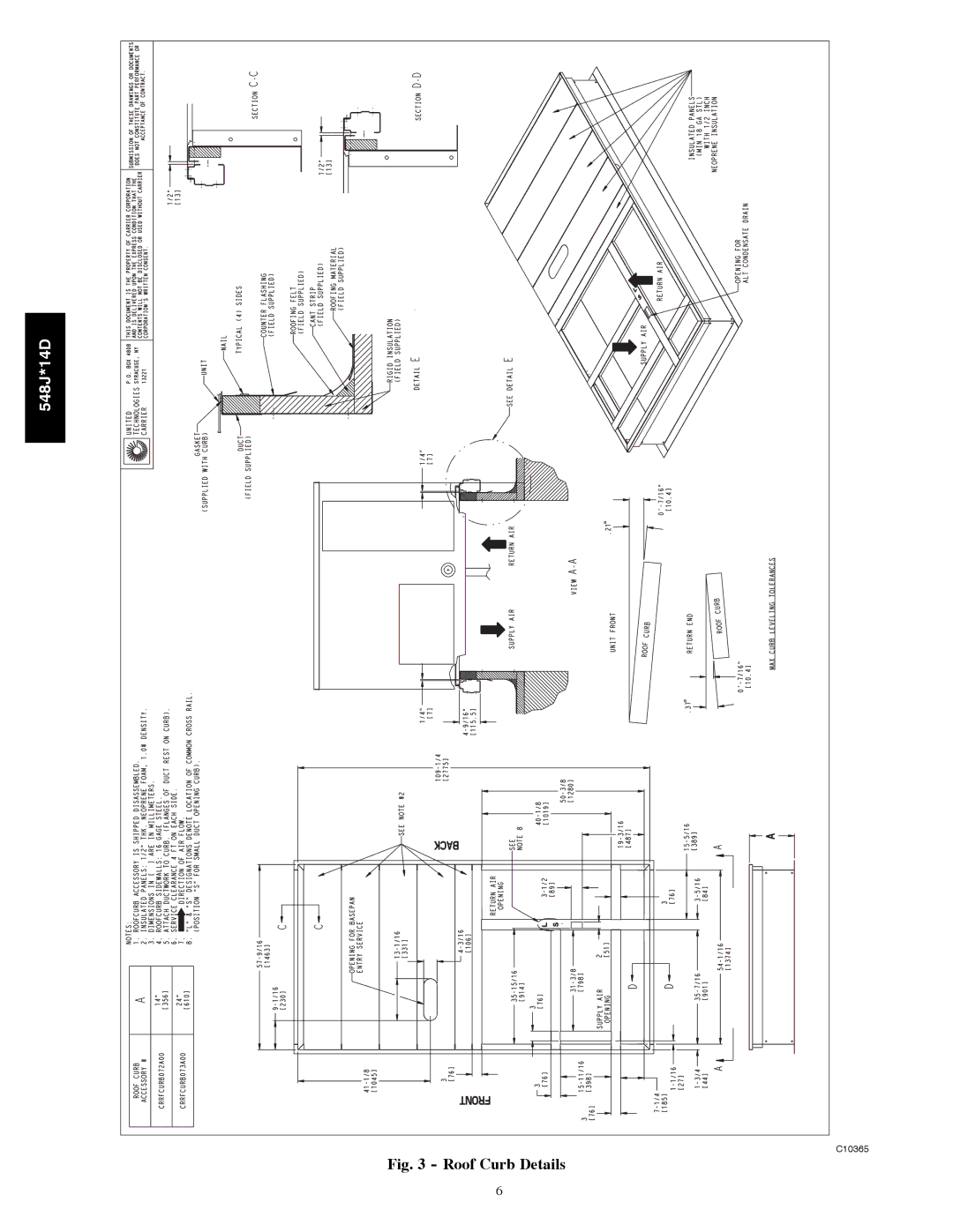 Bryant 548J*14D installation instructions Roof Curb Details 