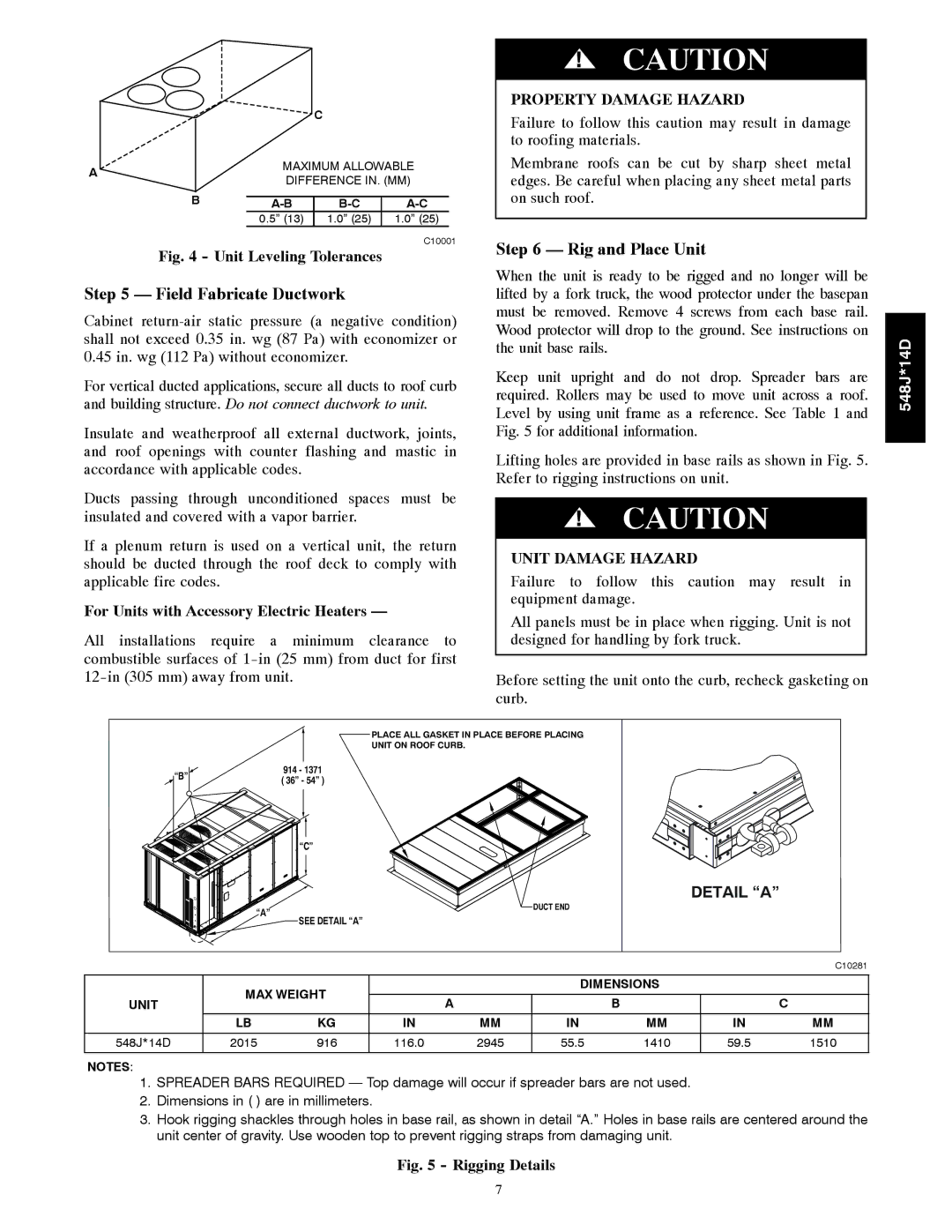 Bryant 548J*14D Field Fabricate Ductwork, Rig and Place Unit, For Units with Accessory Electric Heaters 