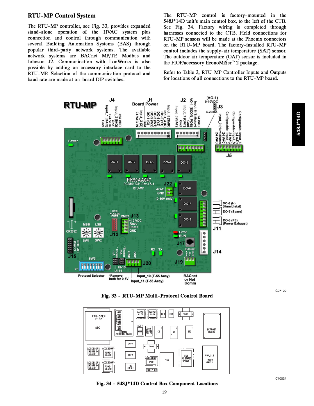 Bryant RTU-MP Control System, RTU-MP Multi-Protocol Control Board, 548J*14D Control Box Component Locations 