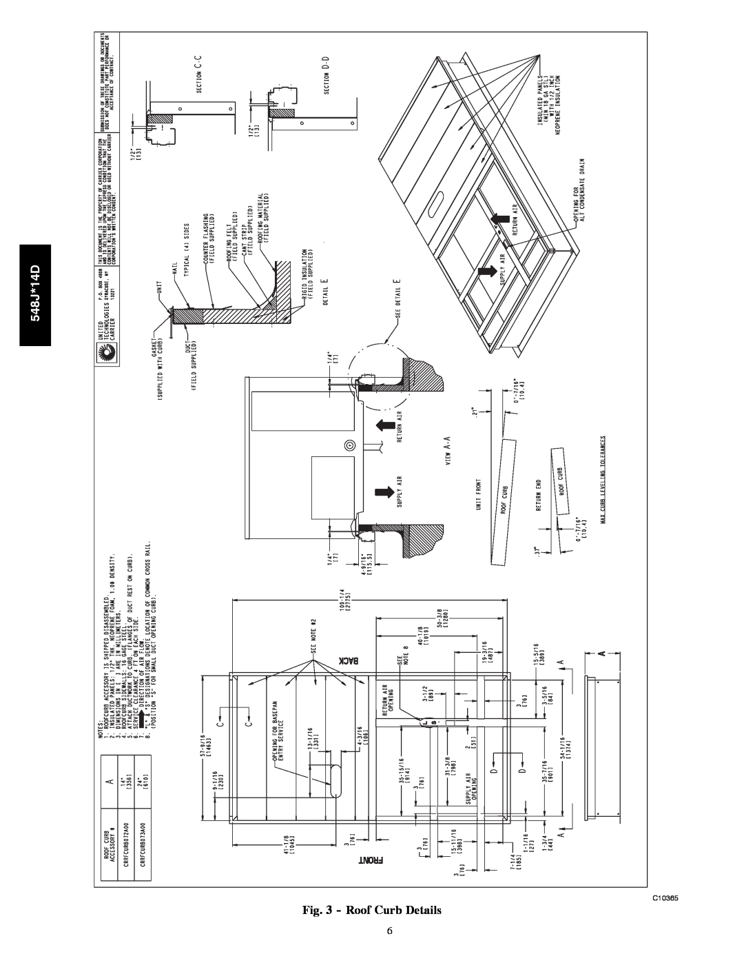 Bryant 548J*14D installation instructions Roof Curb Details, C10365 