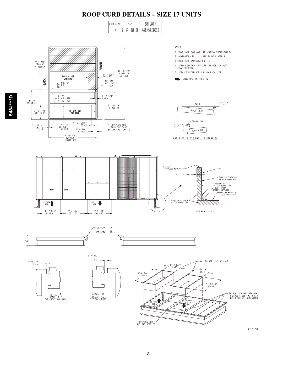 Bryant 548J***D warranty Roof Curb Details Size 17 Units 