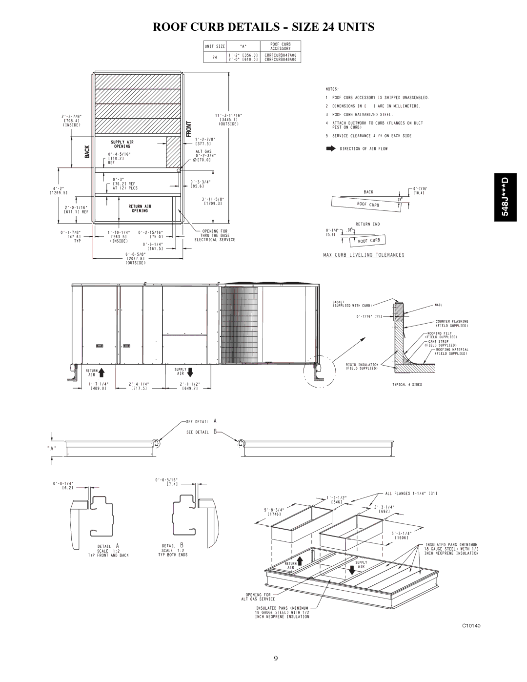 Bryant 548J***D warranty Roof Curb Details Size 24 Units 