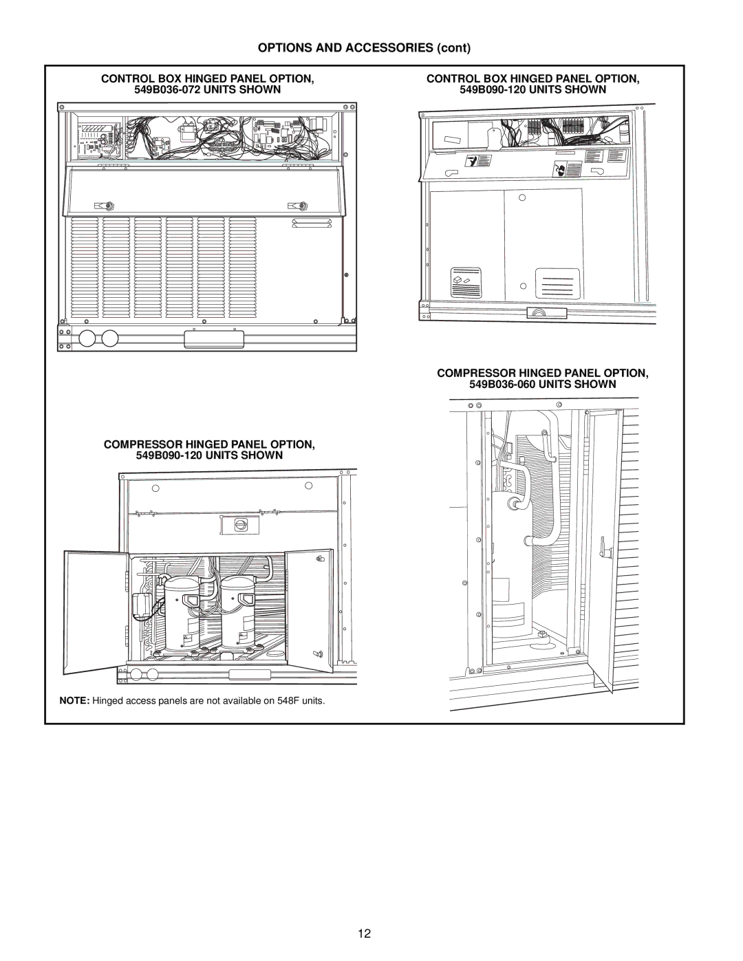 Bryant 549C Control BOX Hinged Panel Option, 549B036-072 Units Shown 549B090-120 Units Shown, 549B036-060 Units Shown 