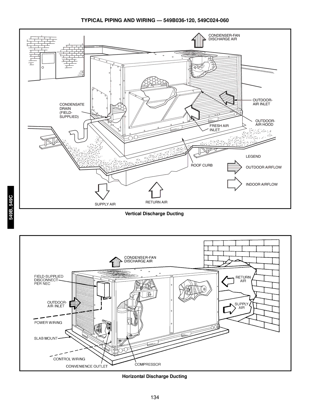 Bryant manual Typical Piping and Wiring 549B036-120, 549C024-060, Vertical Discharge Ducting 