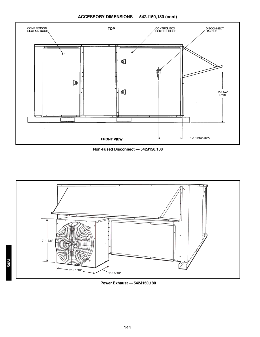 Bryant 549C manual Non-Fused Disconnect 542J150,180, Power Exhaust 542J150,180 