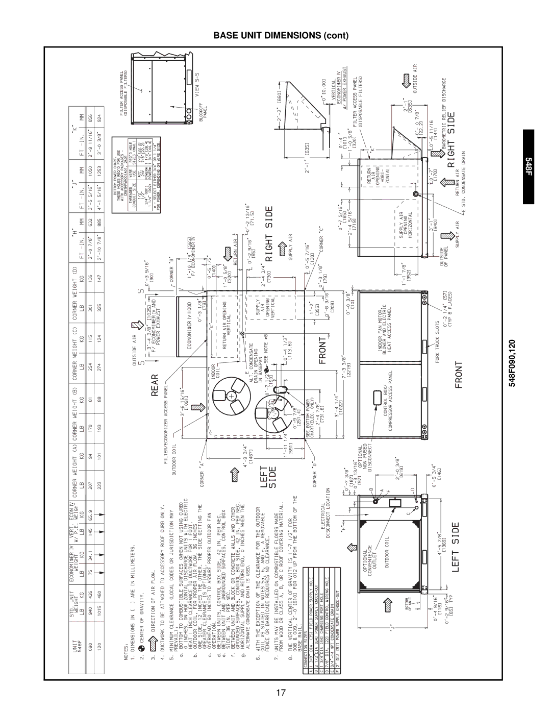 Bryant 549C manual Base Unit Dimensions 