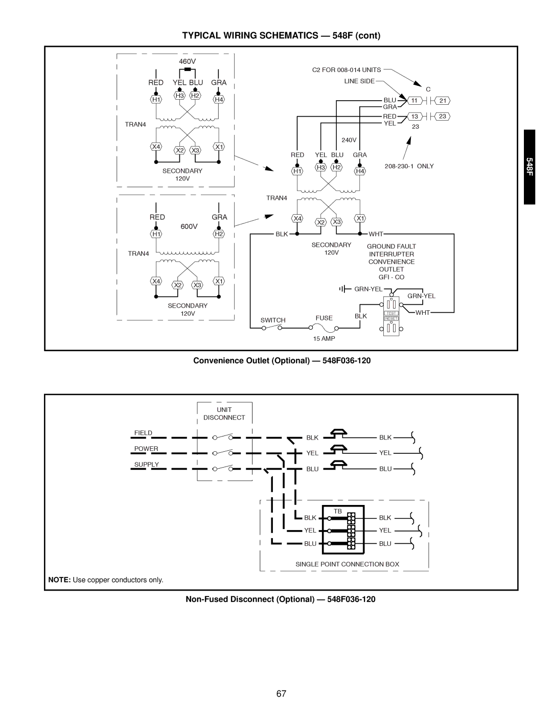 Bryant 549C manual Convenience Outlet Optional 548F036-120, Non-Fused Disconnect Optional 548F036-120 