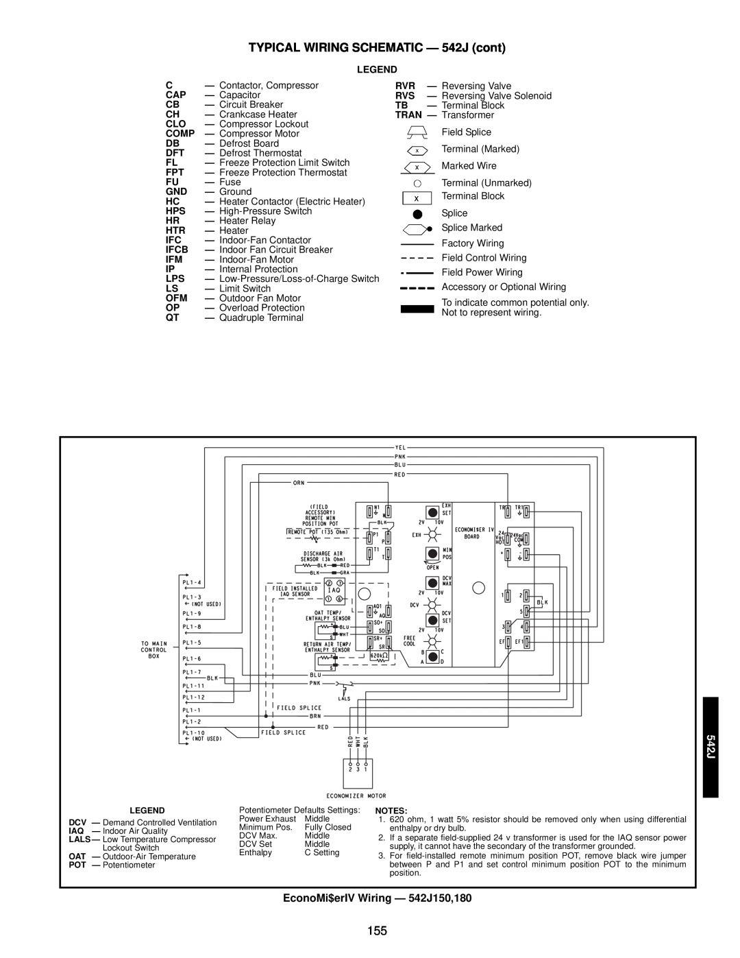 Bryant 549C manual TYPICAL WIRING SCHEMATIC — 542J cont, EconoMi$erIV Wiring — 542J150,180, a48-7992 
