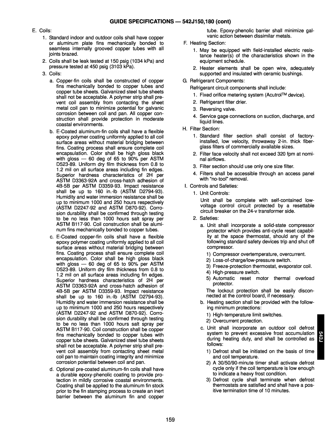 Bryant 549C manual GUIDE SPECIFICATIONS — 542J150,180 cont 