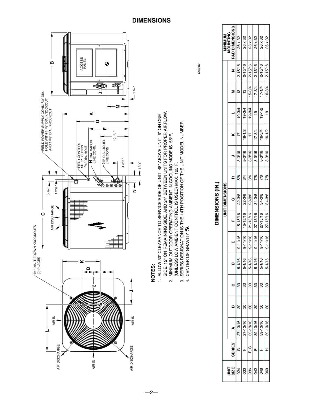 Bryant 550A warranty Unit Dimensions Minimum Mounting 