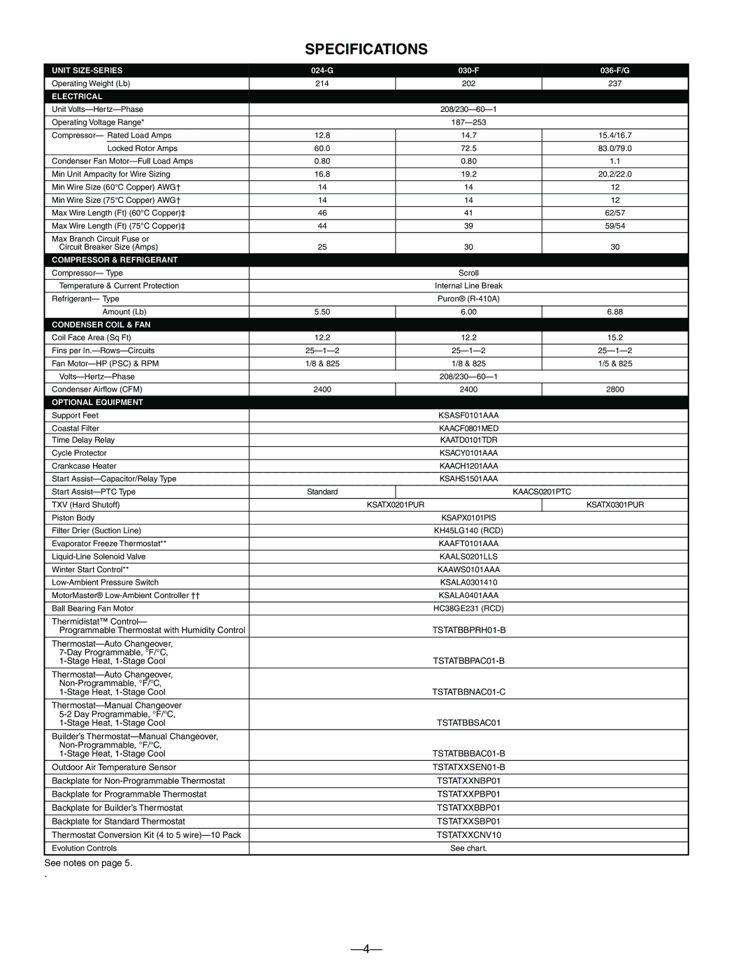 Bryant 550A warranty Specifications, Electrical 