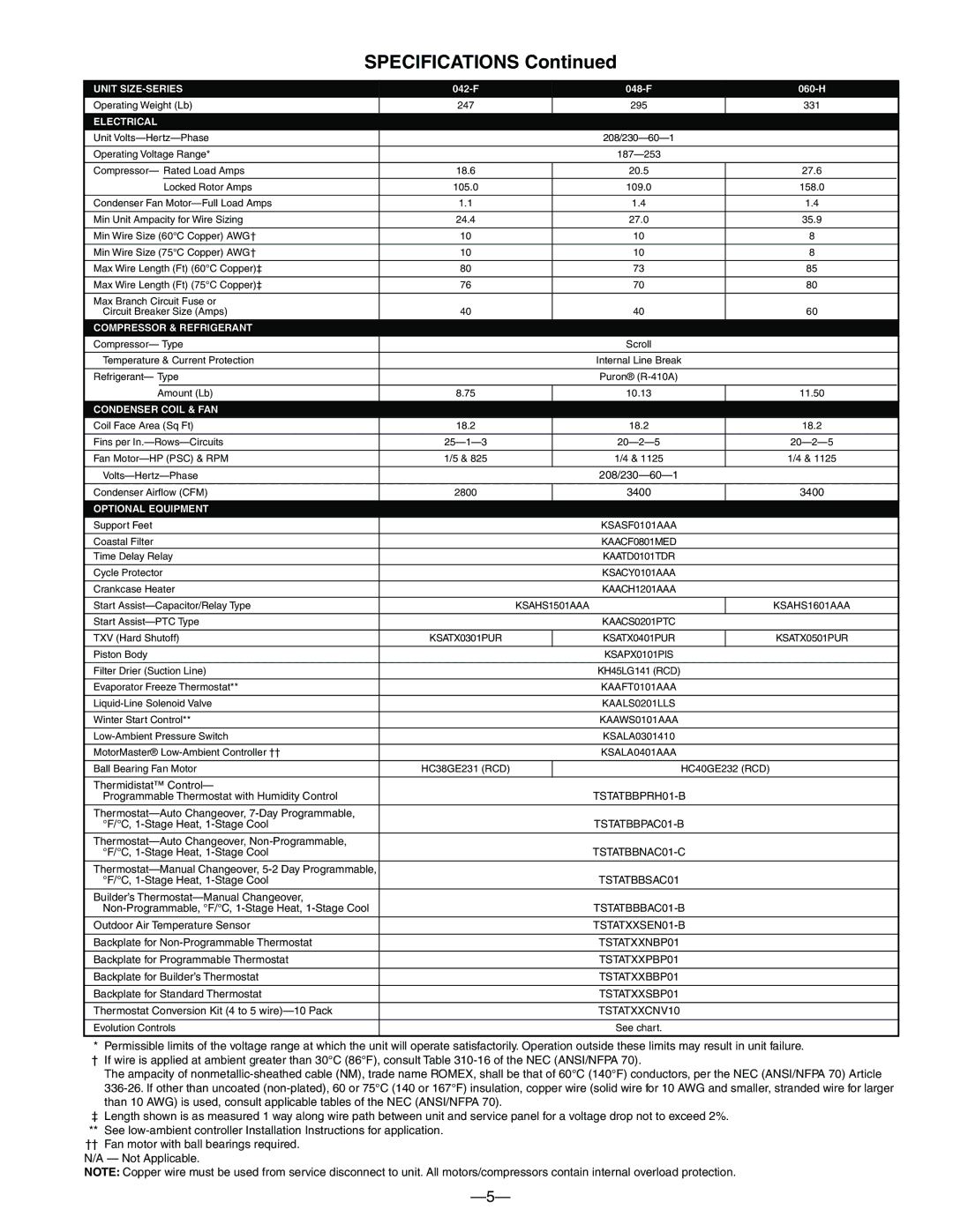 Bryant 550A warranty Specifications 