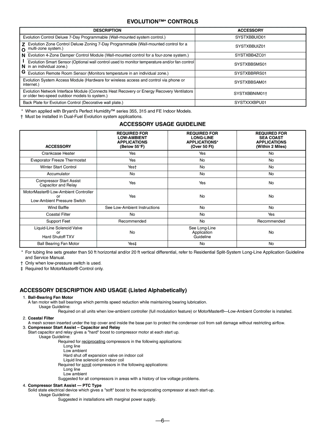 Bryant 550A warranty Description Accessory, Required for LOW-AMBIENT LONG-LINE SEA Coast 