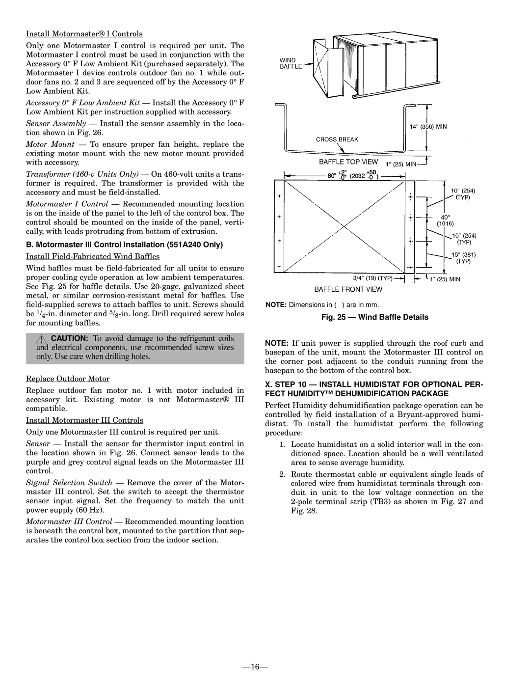 Bryant operation manual Motormaster III Control Installation 551A240 Only, Wind Baffle Details 