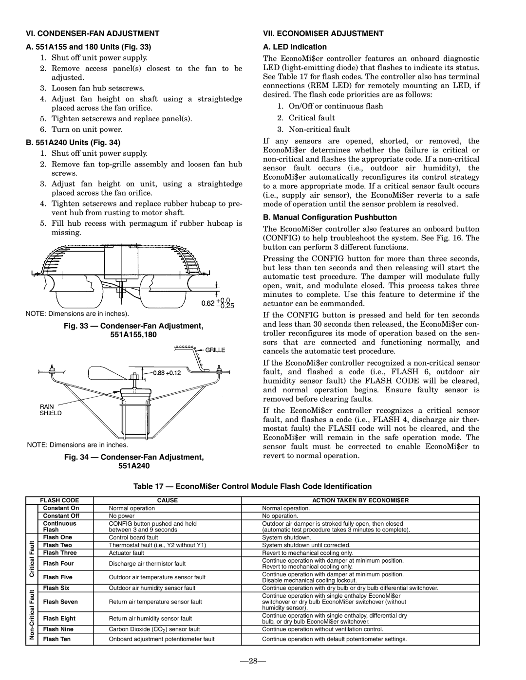 Bryant 551A operation manual VI. CONDENSER-FAN Adjustment, VII. ECONOMI$ER Adjustment 