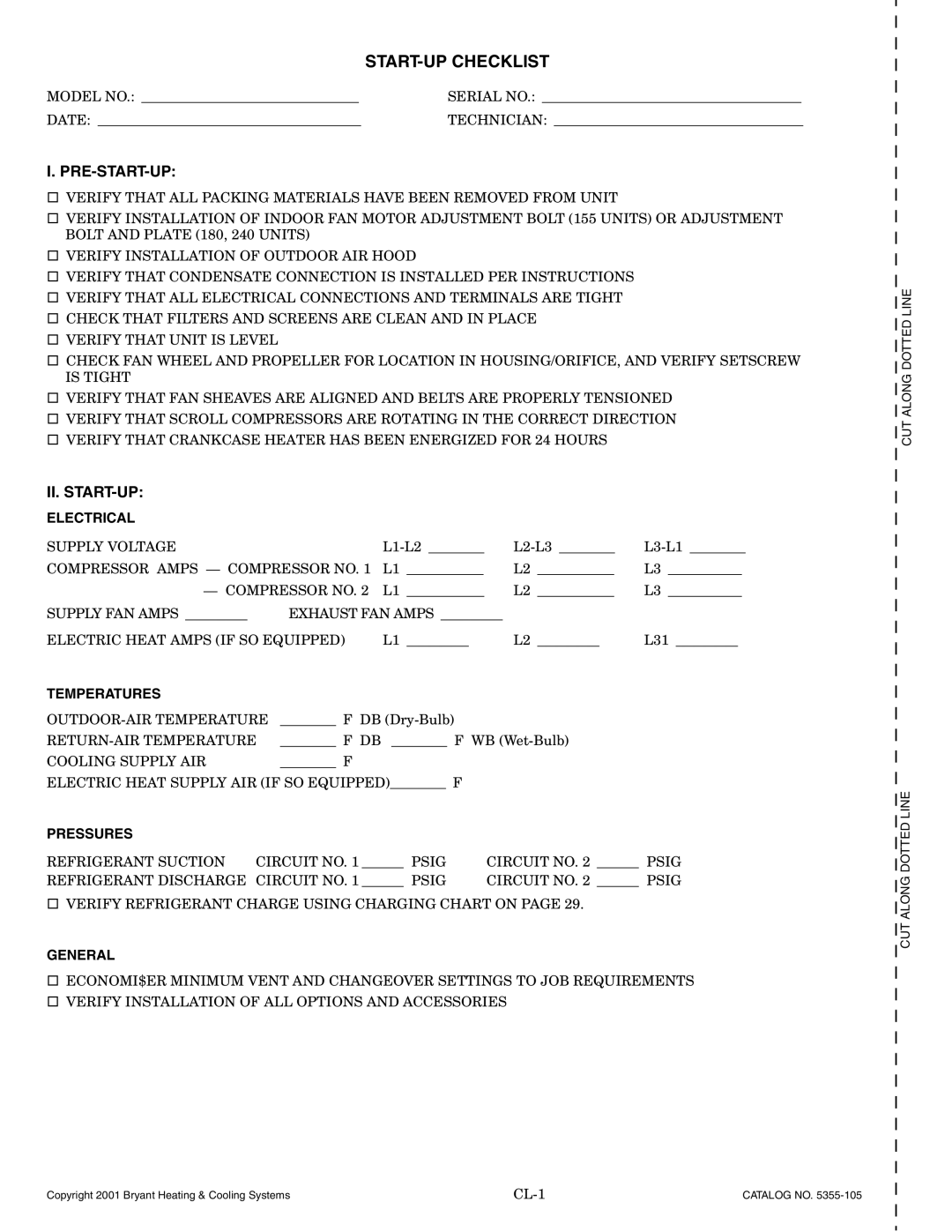 Bryant 551A operation manual Electrical, Temperatures, General 