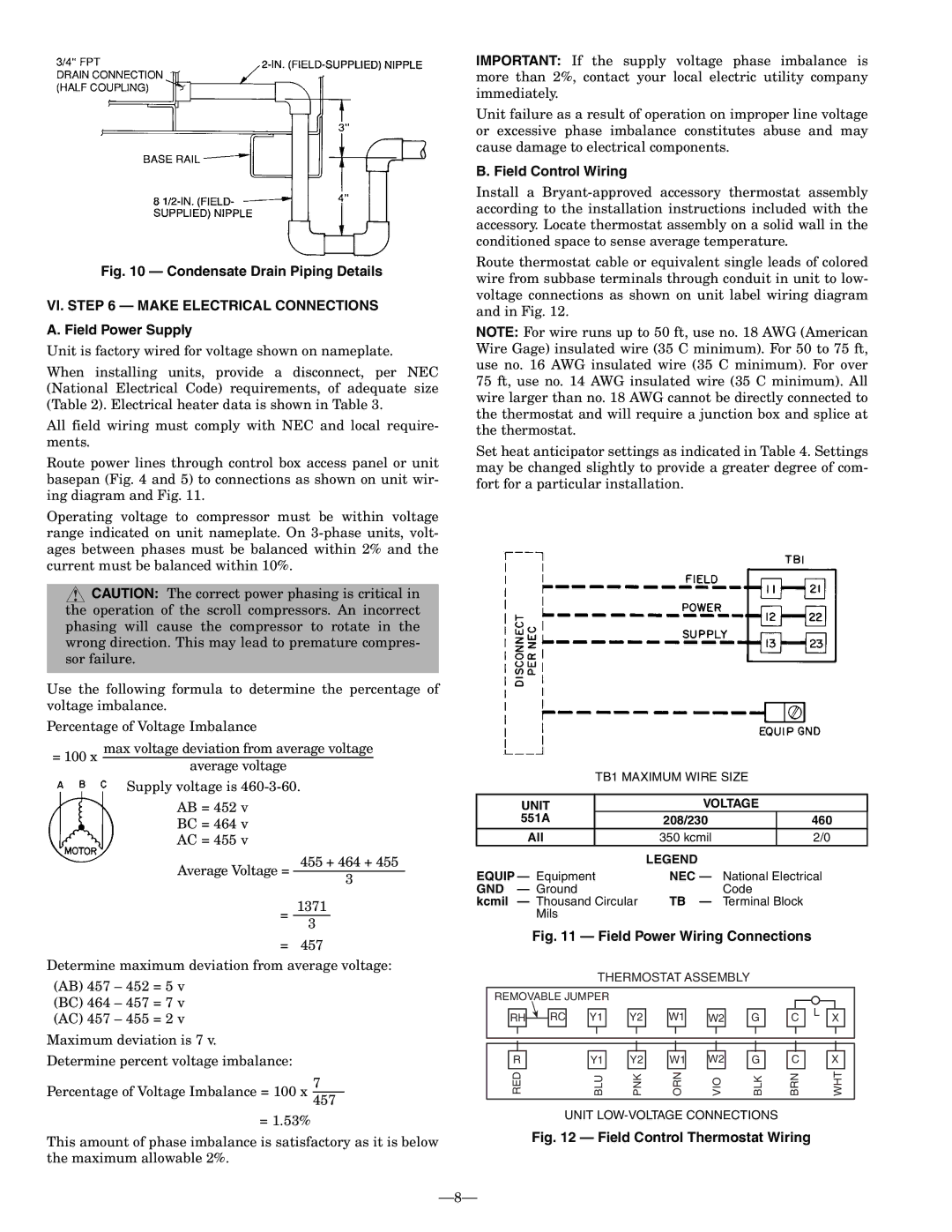 Bryant 551A operation manual Field Control Wiring, Unit Voltage, Nec 