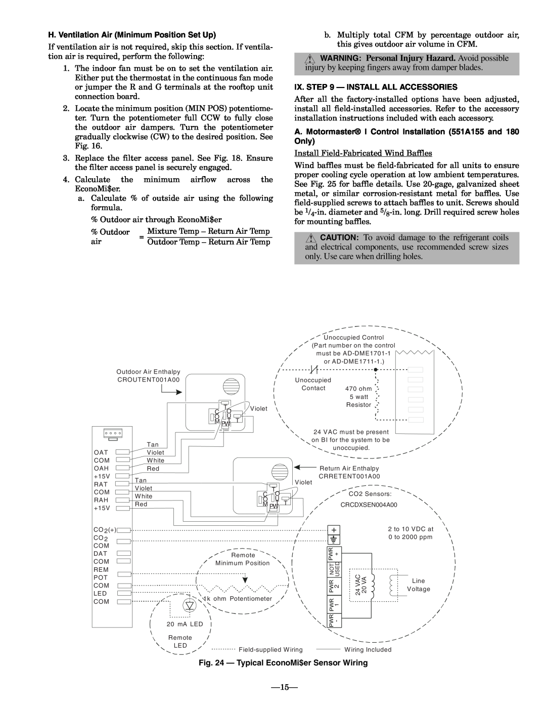 Bryant 551A operation manual 15, H. Ventilation Air Minimum Position Set Up, Ix. — Install All Accessories 