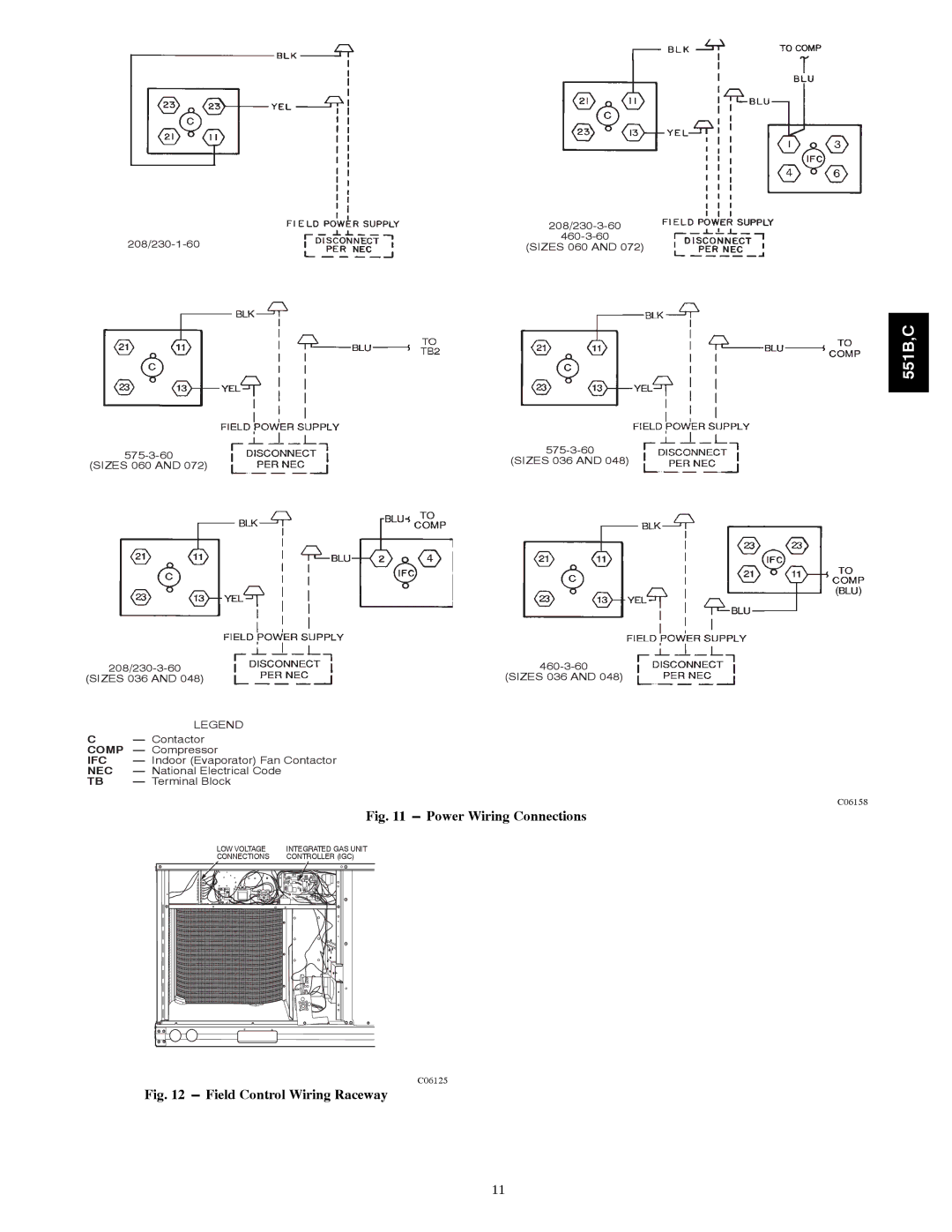 Bryant 551C, 551B installation instructions Power Wiring Connections 