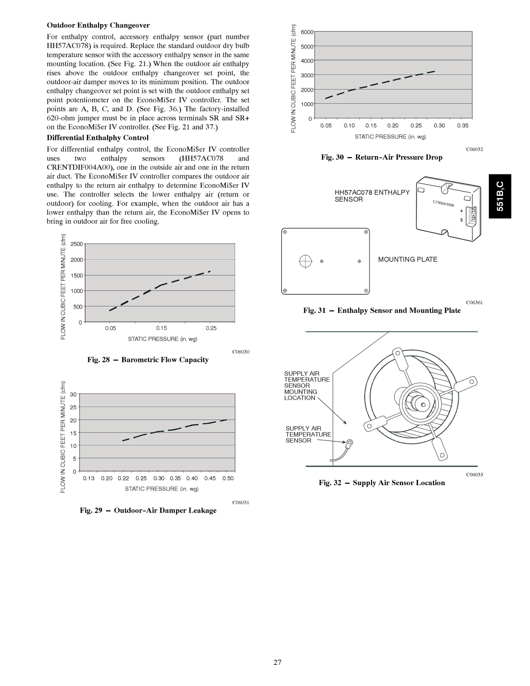 Bryant 551C, 551B installation instructions Outdoor Enthalpy Changeover, Differential Enthalphy Control 