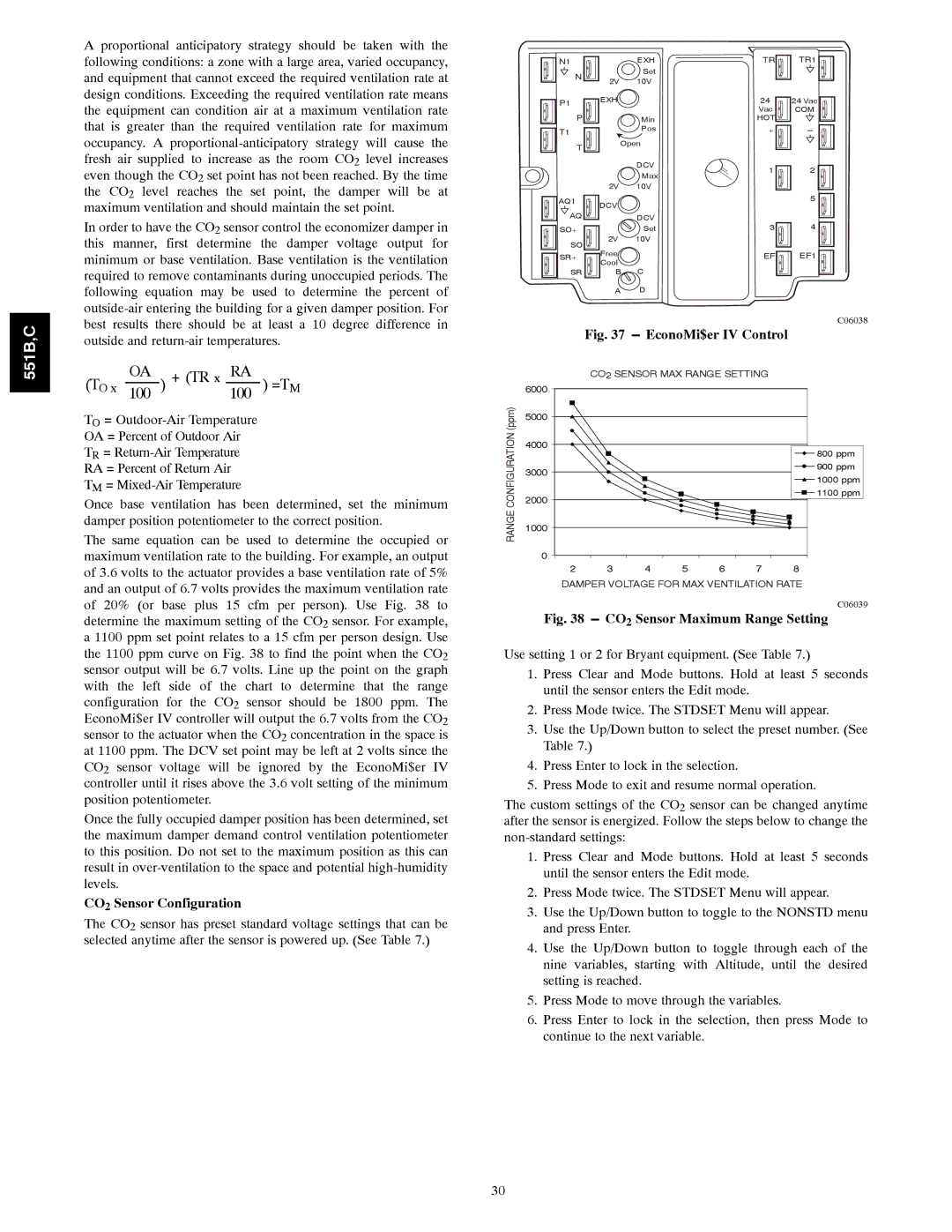 Bryant 551B, 551C installation instructions CO2 Sensor Configuration, EconoMi$er IV Control 