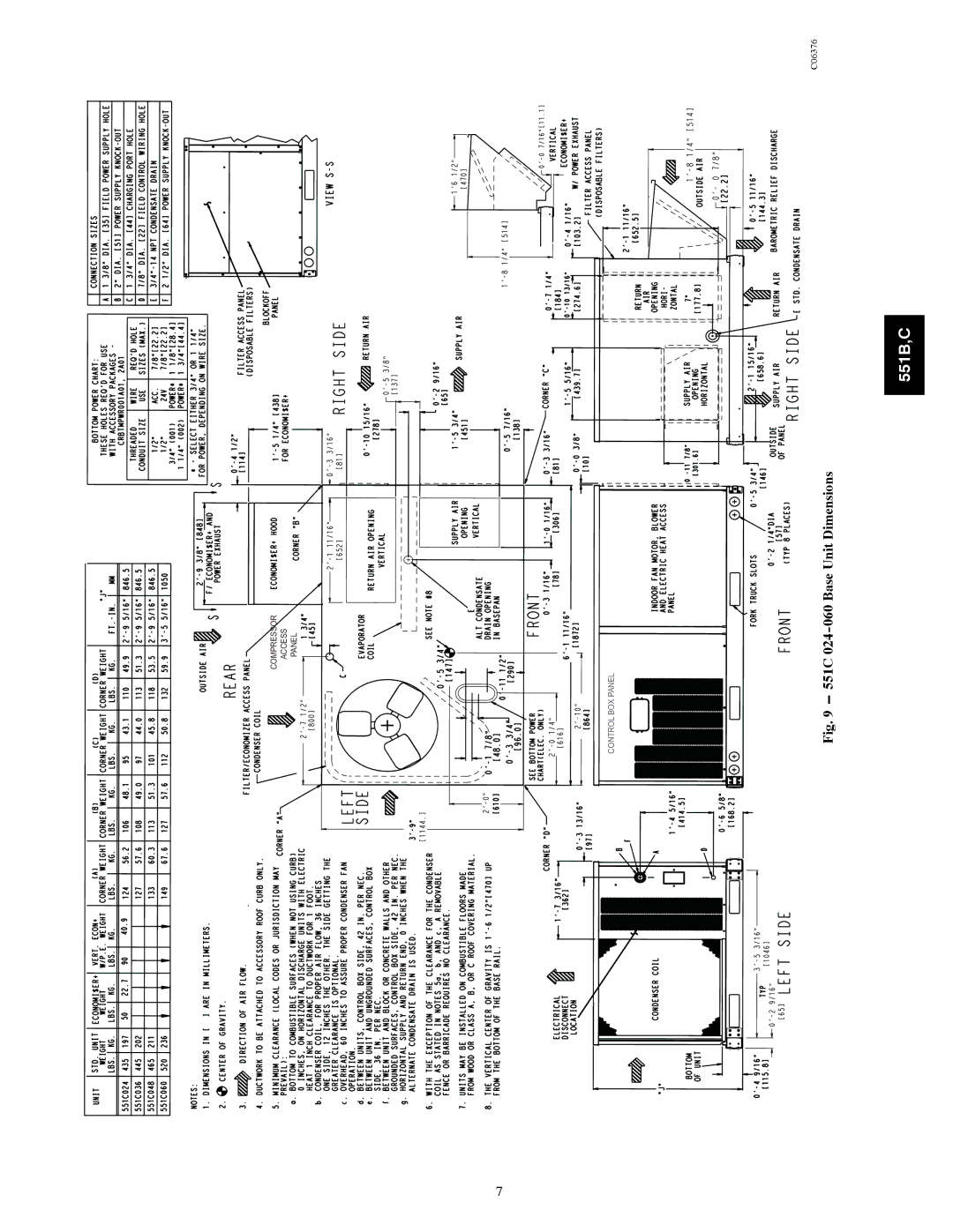 Bryant 551B installation instructions 551C 024-060 Base Unit Dimensions 